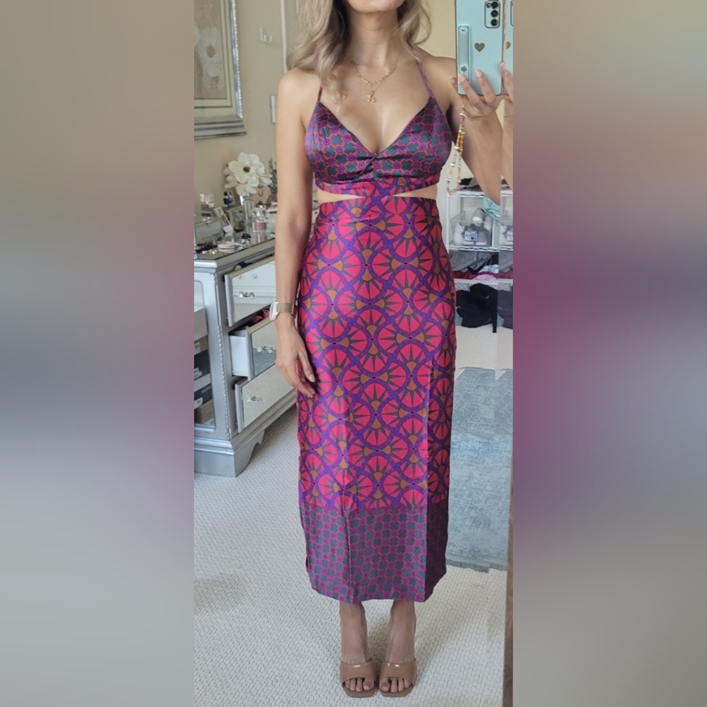 House of Harlow 1960 Pink and Purple Patterned Pencil Skirt